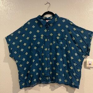 LuLaRoe Blue Geometric Print Button up Shirt